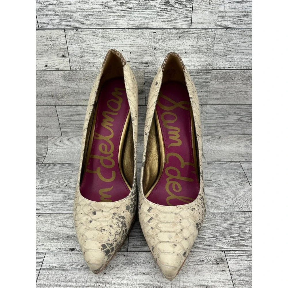 Sam Edelman Celia‎ Snakeskin Pointed Toe Stiletto Heels Shoes Women's 7.5M
